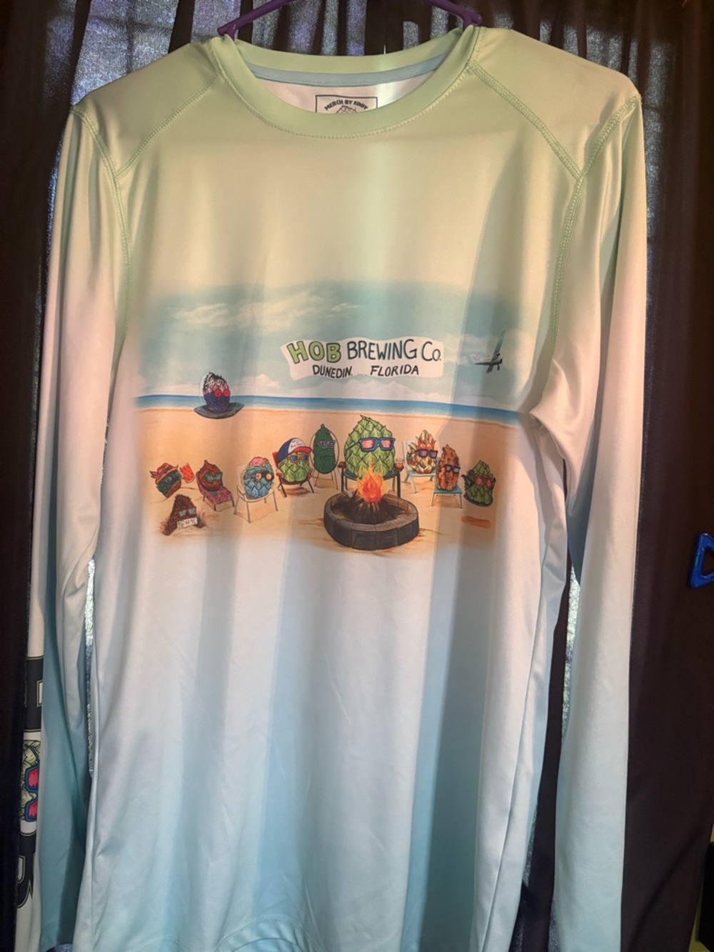 HOB Brewing Co. Long Sleeve Beach Graphic Tee - Light Mint/White
